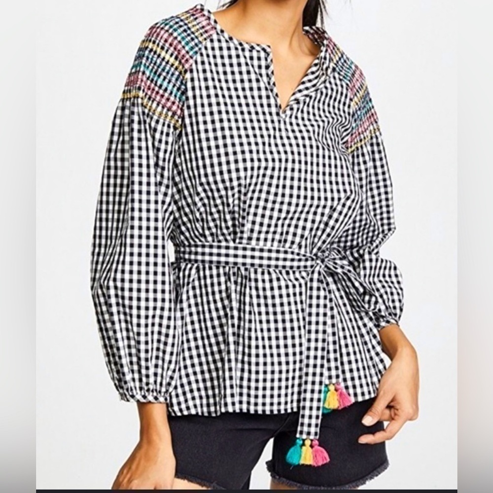Madewell Smocked Gingham Belted Long Sleeve Women’s S Boho Festival Multicolor